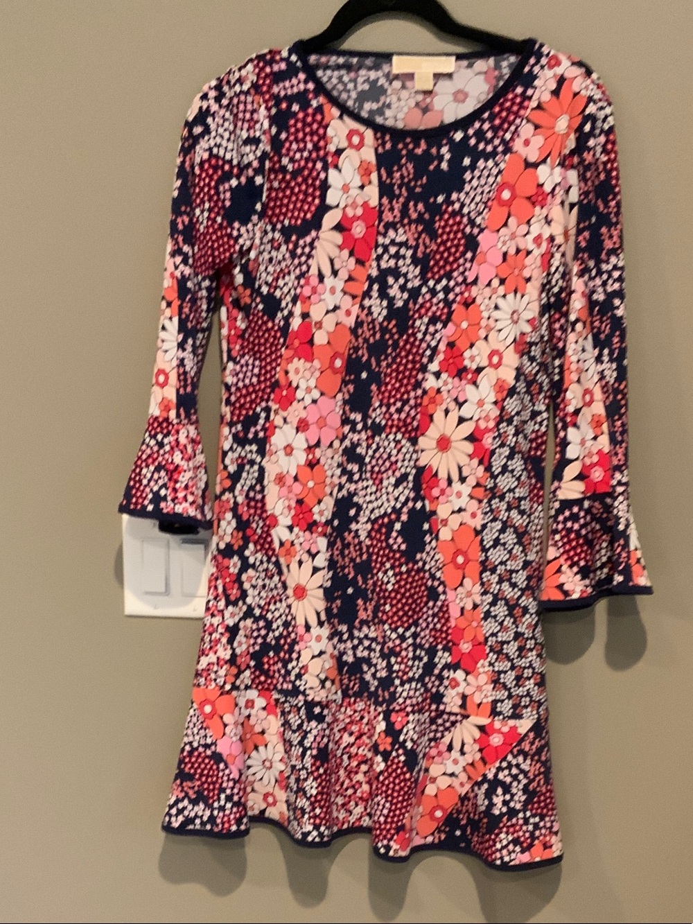 Tommy Hilfiger Navy Floral Long-Sleeve A-Line Dress with Pink and Coral Accents